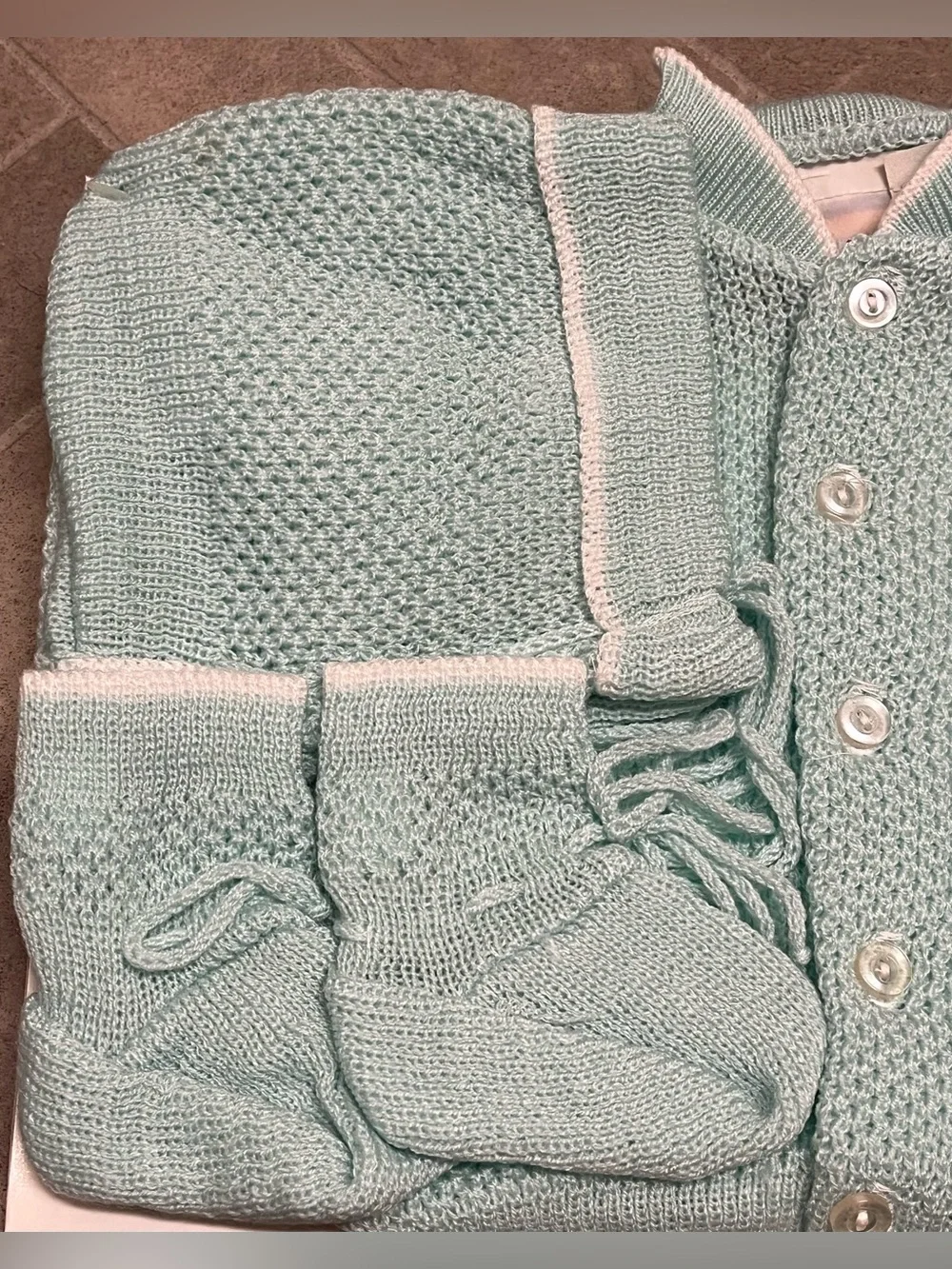 Vintage Baby 3-Piece Sweater, Bonnet & Booties Set - New Old Stock 0-6 mths